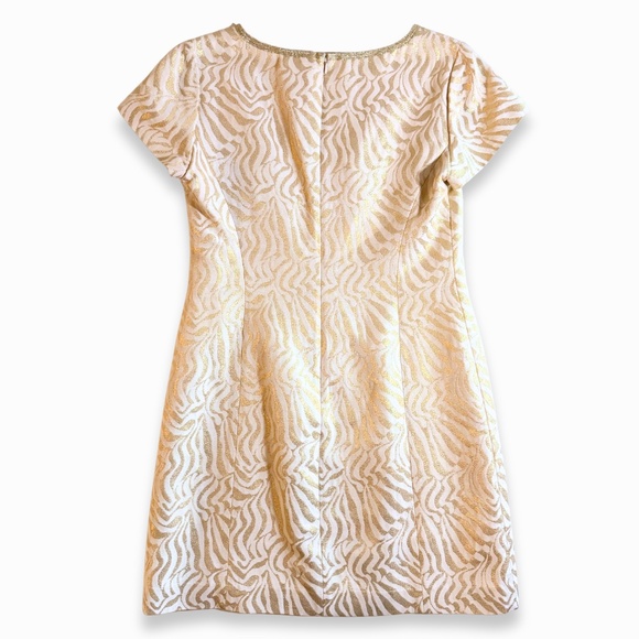 Lilly Pulitzer Milannia Gold Metallic Zebra Jacquard Shift Dress Sz 12 EUC - Picture 2 of 9